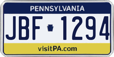 PA license plate JBF1294