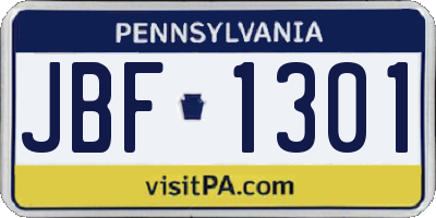 PA license plate JBF1301