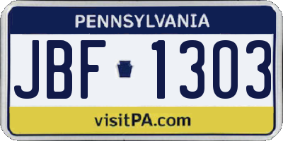 PA license plate JBF1303