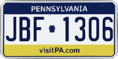 PA license plate JBF1306