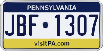 PA license plate JBF1307