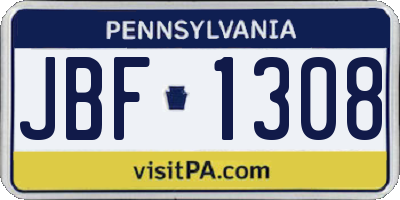 PA license plate JBF1308