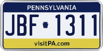 PA license plate JBF1311