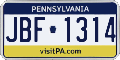 PA license plate JBF1314