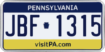 PA license plate JBF1315