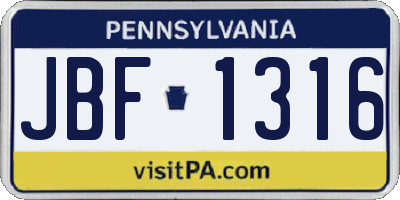 PA license plate JBF1316