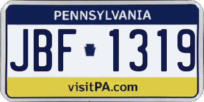 PA license plate JBF1319