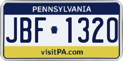 PA license plate JBF1320