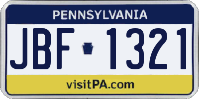 PA license plate JBF1321