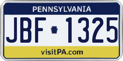 PA license plate JBF1325