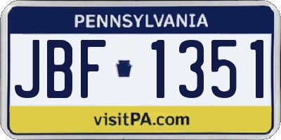 PA license plate JBF1351