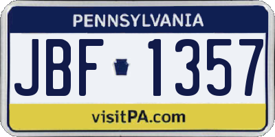 PA license plate JBF1357