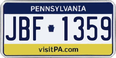 PA license plate JBF1359