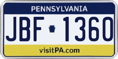 PA license plate JBF1360