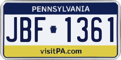 PA license plate JBF1361