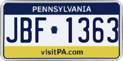 PA license plate JBF1363