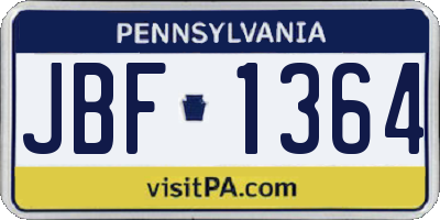 PA license plate JBF1364