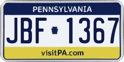 PA license plate JBF1367