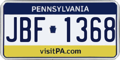 PA license plate JBF1368