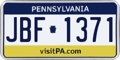 PA license plate JBF1371