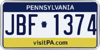 PA license plate JBF1374