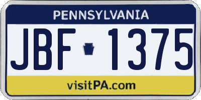 PA license plate JBF1375