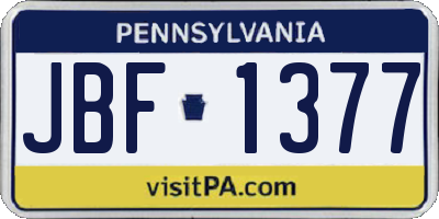 PA license plate JBF1377