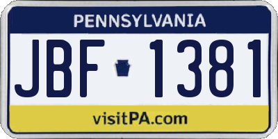 PA license plate JBF1381