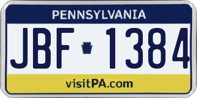 PA license plate JBF1384