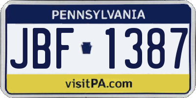 PA license plate JBF1387