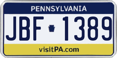 PA license plate JBF1389