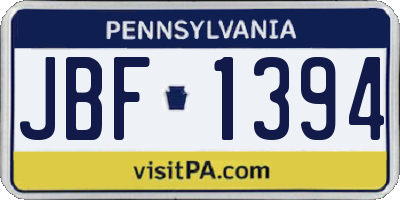 PA license plate JBF1394