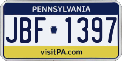 PA license plate JBF1397