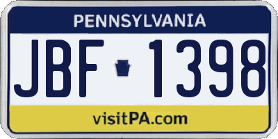 PA license plate JBF1398