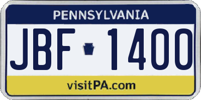 PA license plate JBF1400