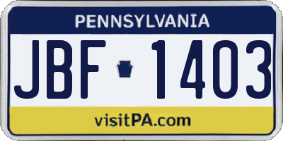 PA license plate JBF1403