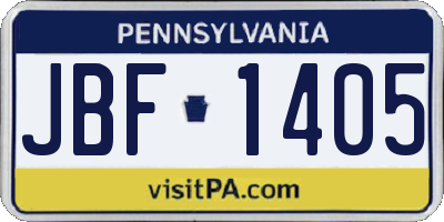 PA license plate JBF1405