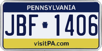 PA license plate JBF1406