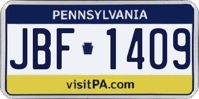 PA license plate JBF1409