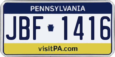 PA license plate JBF1416