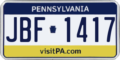 PA license plate JBF1417