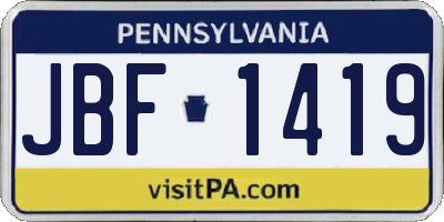 PA license plate JBF1419