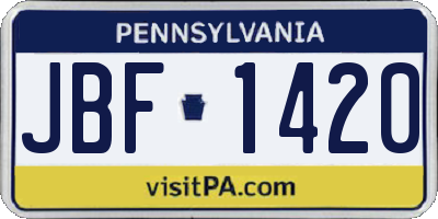 PA license plate JBF1420