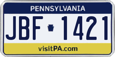 PA license plate JBF1421