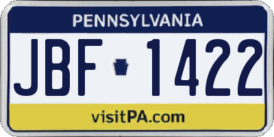 PA license plate JBF1422