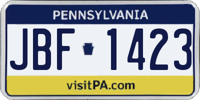 PA license plate JBF1423