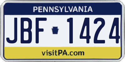 PA license plate JBF1424