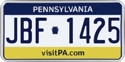 PA license plate JBF1425