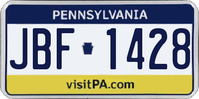 PA license plate JBF1428