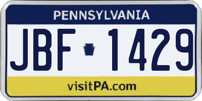 PA license plate JBF1429